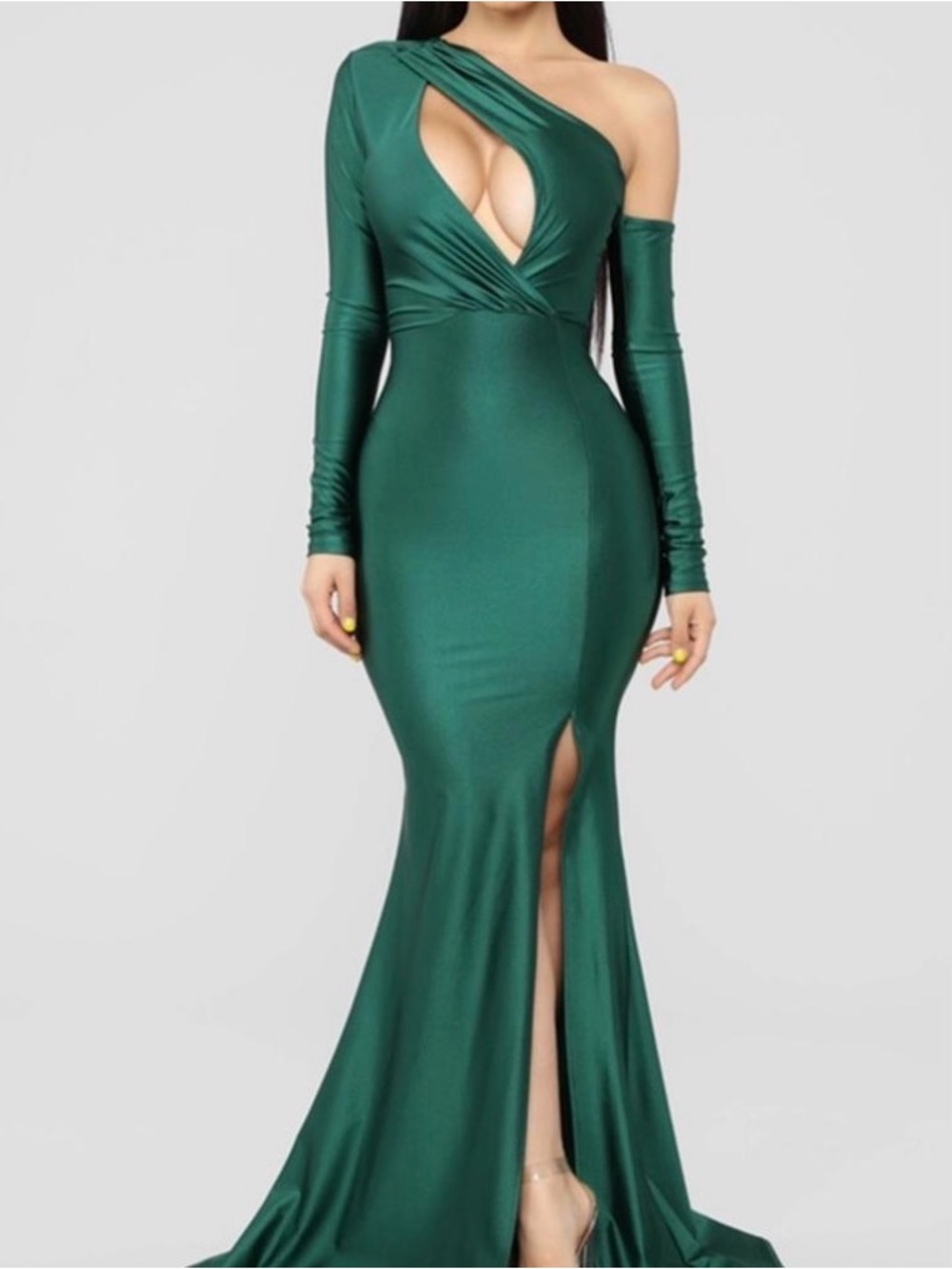 Fashion Nova One-Shoulder Emerald Green Evening Gown